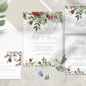 Winter Wedding Invitation Template, Printable Wedding Invitation Suite, Christmas Wedding Invitation Set, Holidays Themed, Templett, W46