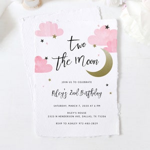 Two the Moon Invitation Template, Printable 2nd Birthday Invite, Moon Birthday Invitation, Instant Download, Templett