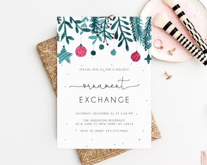 Ornament Exchange Party Invitation Template Christmas Etsy
