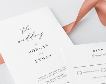 Wedding Invitation Template, Printable Wedding Invitation Suite, Simple Minimalist Wedding Invitation Set, Templett, W52