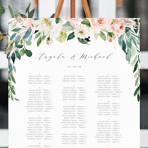 Wedding Seating Chart Template, Alphabetical Seating Chart, Greenery Wedding Seating Board, Blush Floral, Instant Download, Templett, W29