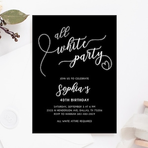 All White Party Invitation Template, White Birthday Party Invitation ...