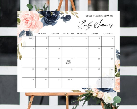 Due Date Calendar Template, Baby Shower Calendar, Baby Due Date Game,  Printable Baby Birthday Predictions, Guess the Due Date, Templett, B34 -  Etsy