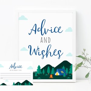 Panneau de conseils et de souhaits pour une baby shower qui commence, modèle de cartes de conseils sur le thème de l'aventure, panneau pour baby shower sur le thème camping, Templett, B06