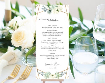 Succulent Wedding Menu Template, Printable Menu, Editable Wedding Menu, Succulent Greenery Wedding Menu, DIY Wedding Menu, Templett, W40
