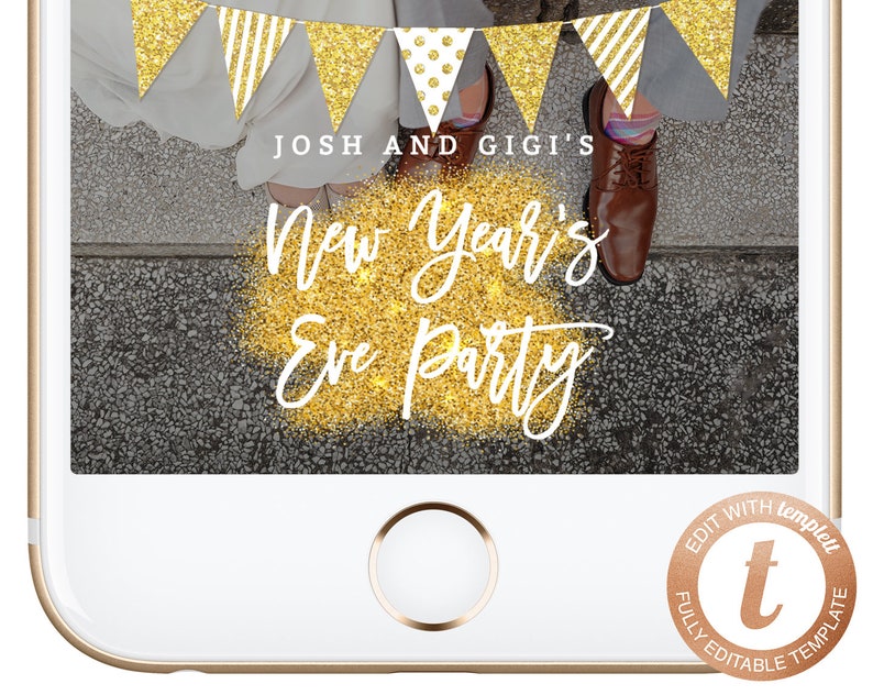 INSTANT DOWNLOAD Snapchat Geofilter NYE New Years Party Snapchat Filter Holidays Filters Gold Glitter Champagne Geofilters Templett