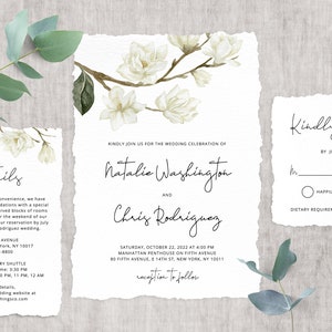 Magnolia Wedding invitation template, Printable Wedding Invitation Suite, Magnolia Themed Wedding Invitation Set, Templett, W35