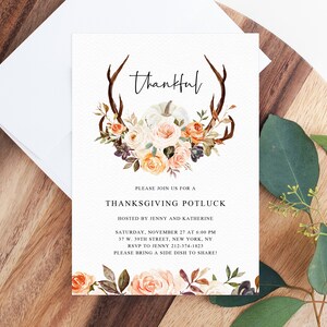 Thanksgiving Invitation Template, Printable Friendsgiving Potluck Invite, Editable Thanksgiving, Friendsgiving Dinner, Templett, W51