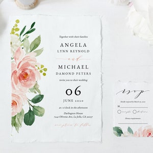 Wedding Invitation Template, Printable Wedding Invitation Suite, Blush Flowers Wedding Invitation Set, Floral Wedding, Templett, W29C image 1