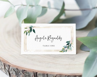 Greenery Wedding Place Cards Template, Seating Card, Wedding Table Cards, Printable Wedding Tent Cards, Instant Download, Templett, W28