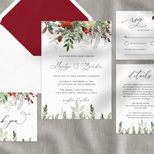 Winter Wedding Invitation Template, Printable Wedding Invitation Suite, Christmas Wedding Invitation Set, Holidays Themed, Templett, W46
