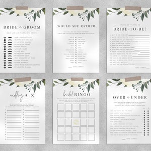 Bridal Shower Game Templates Bundle, White Floral Bridal Shower Games Instant Download, Engagement Party, Wedding Shower, Templett, W19