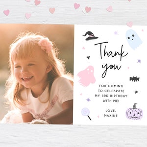 Pastel Halloween Thank You Card Template, Halloween Themed Thank You Photo Card, Halloween Birthday Card, Instant Download, Templett, B24