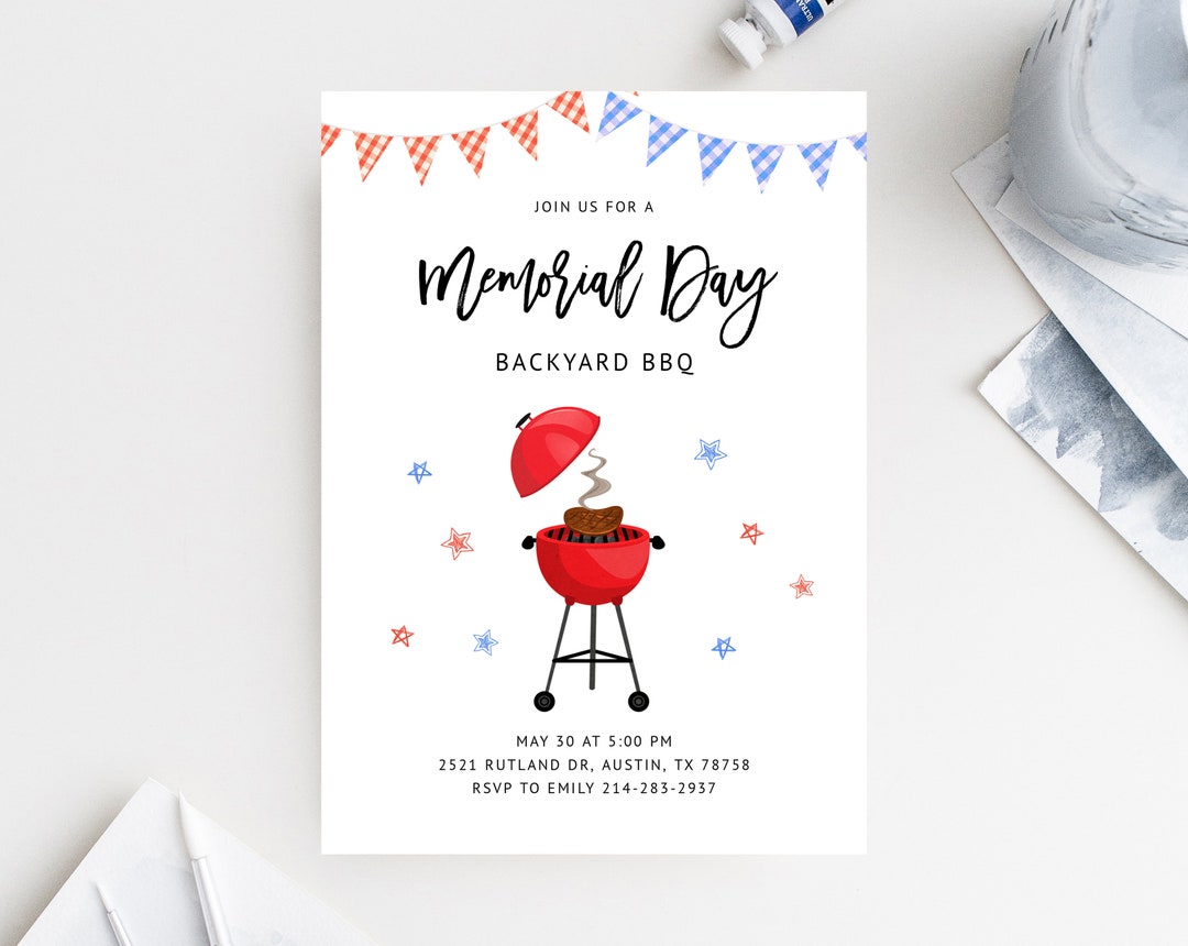 Memorial Day BBQ Party Invitation Template, Printable Memorial Day ...