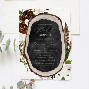 Burgundy Bridal Shower Invitation Template, Boho Chic Bridal Shower Invite, Burgundy Floral Bridal Shower Invites, Templett, W54