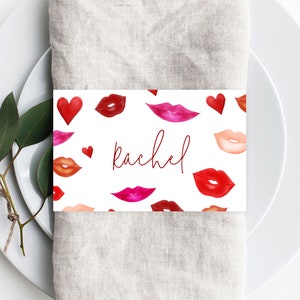 Galentine&#39;s Day Party Napkin Ring Template, Printable Galentine&#39;s Brunch Place Cards, Girls Dinner Editable Template, Templett