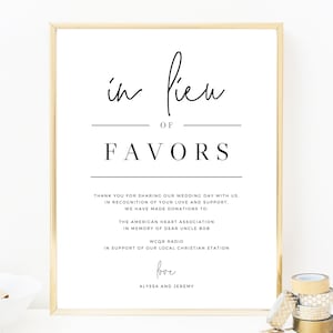 Anstatt Favors Schild Vorlage, druckbar Anstatt Favors Schild, bearbeitbar Anstatt Favors Schild, Hochzeit Spende Schild, Templett, W14