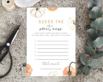 Pumpkin Guess the Sweet Mess Baby Shower Game Template, Candy Bar Game, Dirty Diaper Game, Pumpkin Baby Shower, Templett, B35