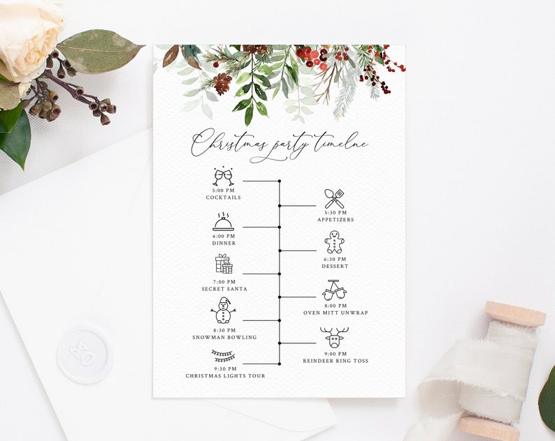 Christmas Party Itinerary Template, Christmas Party Timeline, Holidays Party Agenda, Christmas Itinerary Timeline Program, Templett, W46 image 1