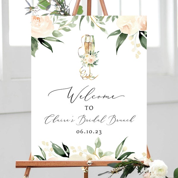 Peach Floral Bridal Brunch Welcome Sign Template, Peach Bridal Shower Welcome Sign Printable, Instant Download, Templett, W41