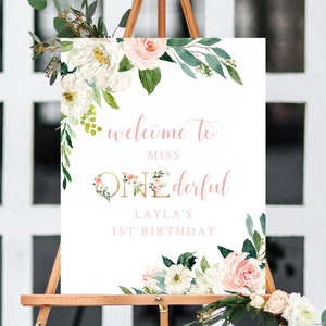 Miss Onederful Welcome Sign Template, Onederful Sign Printable, One-derful Birthday Party Welcome Sign, 1st Birthday Sign, Templett, B09