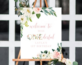 Miss Onederful Welcome Sign Template, Onederful Sign Printable, One-derful Birthday Party Welcome Sign, 1st Birthday Sign, Templett, B09