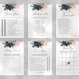 Navy & Blush Bridal Shower Game Templates Bundle, Bridal Shower Games Instant Download, Engagement Party, Wedding Shower, Templett, W34