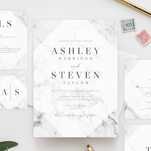 INSTANT DOWNLOAD Wedding Invitation Template, Printable Marble Wedding Invitation, Marble Wedding Invitation Set, Templett, W05
