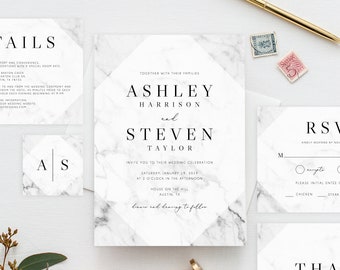 INSTANT DOWNLOAD Wedding Invitation Template, Printable Marble Wedding Invitation, Marble Wedding Invitation Set, Templett, W05