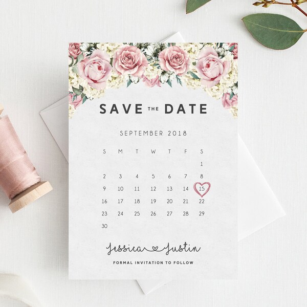 INSTANT DOWNLOAD Save the Date, Save the Date Template, Save the Date Printable, Save the Date Calendar, Wedding Template, Templett, W06