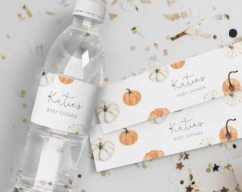 Fall Baby Shower Water Bottle Label Template, Pumpkin Water Bottle Label Sticker, Editable Label Template, Templett, B35, W55