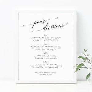 INSTANT DOWNLOAD Bar Menu Sign, Wedding Bar Sign, Wedding Bar Menu Printable, Drink Menu Sign, Drinks Sign, Reception Decor, Templett, W02