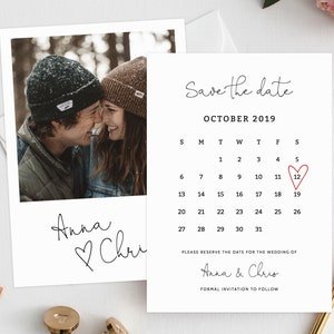 Editable Save the Date Calendar, Save the Date Template, Save the Date Photo Printable, Wedding Invitation Template, Templett