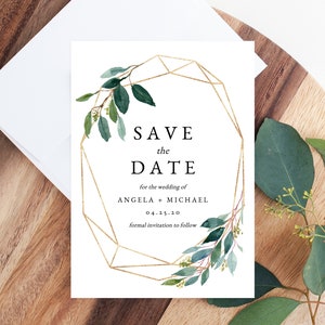 Greenery Save the Date Template, Printable Greenery Wedding Save the Date Card, Editable Save Our Date, Instant Download, Templett, W28