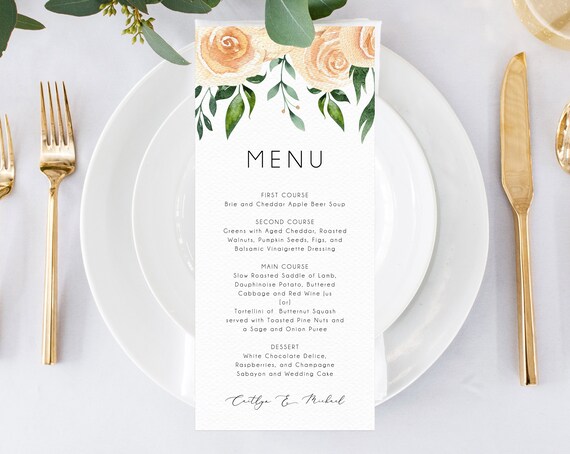 INSTANT DOWNLOAD Wedding Menu Template Printable Menu - Etsy