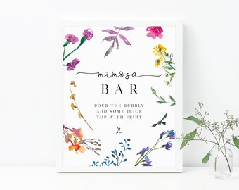 Mimosa Bar Sign Template, Love In Bloom Bridal Shower Sign, Spring Floral Themed, B16