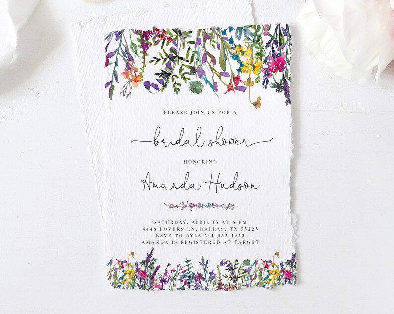 Colorful Spring Floral Bridal Shower Invitation Template Printable Vibrant Colorful Wild Flowers Bridal Shower Invitation