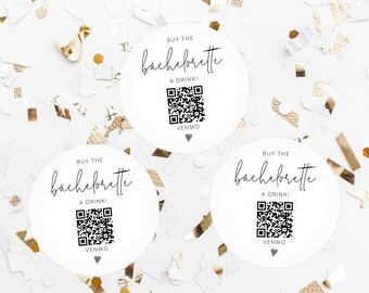 Achetez un verre à la mariée, modèle de code QR Venmo enterrement de vie de jeune fille, argent comptant, épingle, modèle d'étiquette modifiable, templett