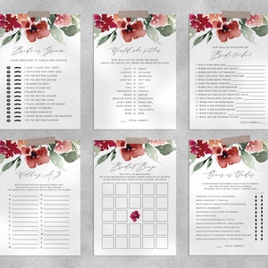 Bridal Shower Game Templates Bundle, Fall Floral Bridal Shower Games Instant Download, Engagement Party, Wedding Shower, Templett, W45