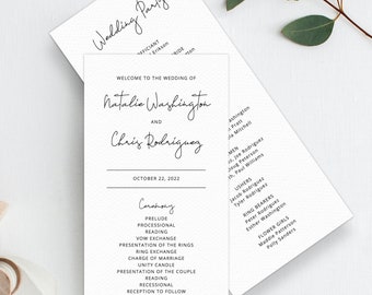 INSTANT DOWNLOAD Wedding Program Template, Printable Wedding Program, Simple Wedding Program, Editable Ceremony Programs, Templett, W36