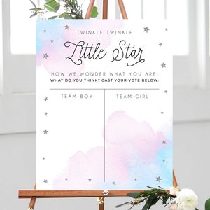 Little Star Gender Reveal Voting Sign Template, Twinkle Twinkle Little Star Voting Chart Printable, Silver Star Gender Reveal Game, Templett