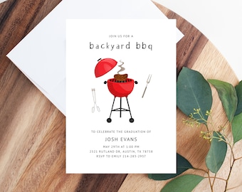 Modèle d'invitation à une soirée barbecue, faire-part de remise des diplômes d'été, invitation imprimable à une fête d'anniversaire à la piscine, invitation modifiable à un barbecue dans le jardin, Templett