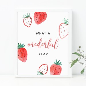 What A Onederful Year Sign, Strawberry Themed Birthday, Berry Sweet, B49