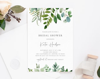 Bridal Shower Invitation Template, Printable Bridal Shower Invite, Greenery Bridal Invitation, Bridal Shower Invites, Templett, W48