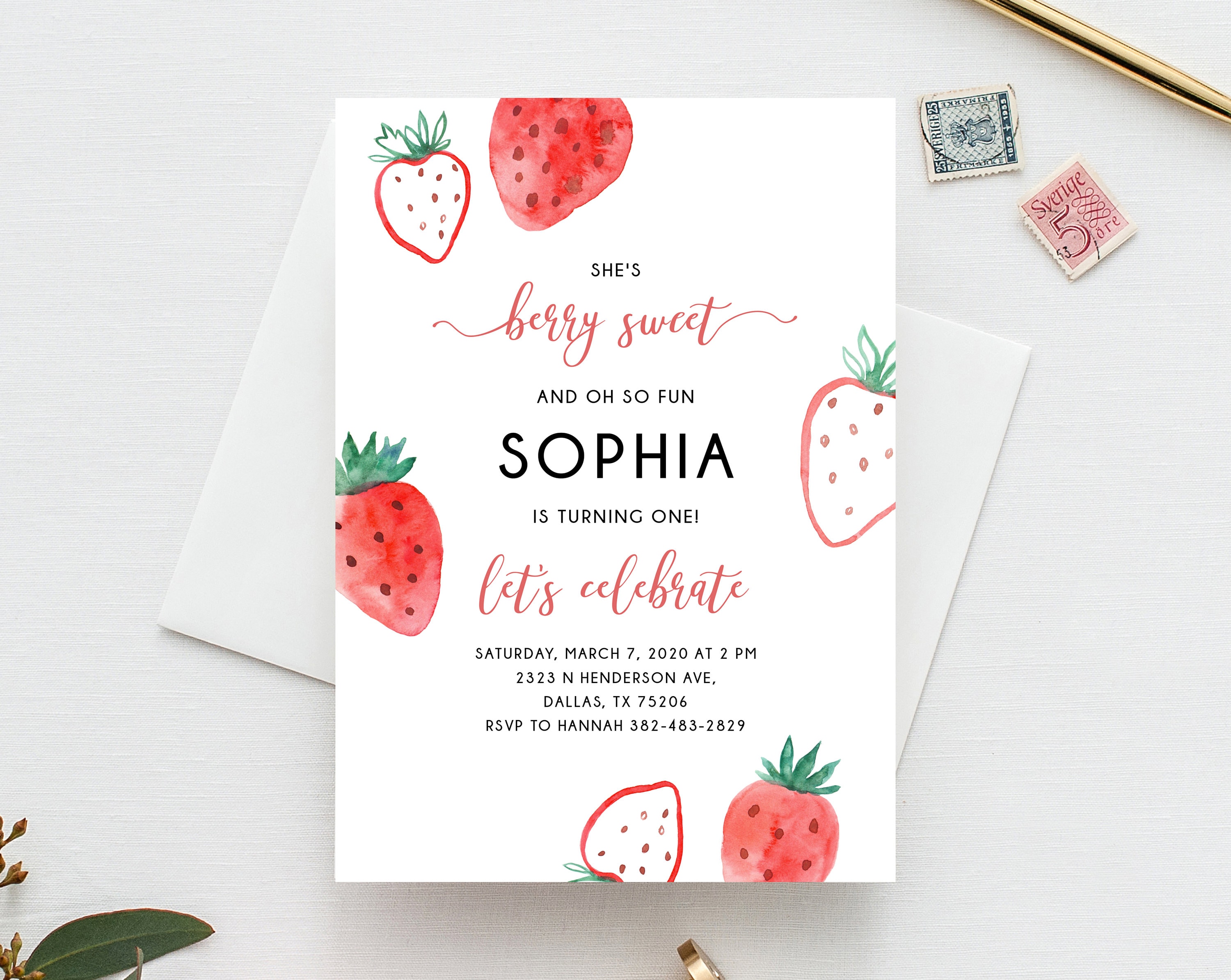 Berry First Birthday Invitation Template Printable Strawberry Etsy Berry First Birthday Invitation Template Printable Strawberry Etsy