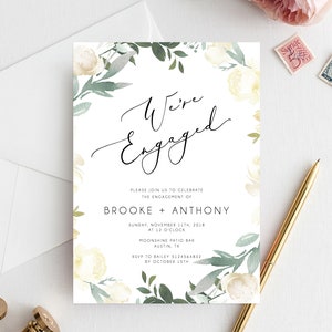 Floral Engagement Party Invitation Template, Printable Engagement Invitation, Engagement Invite, Editable Template, Templett, W21