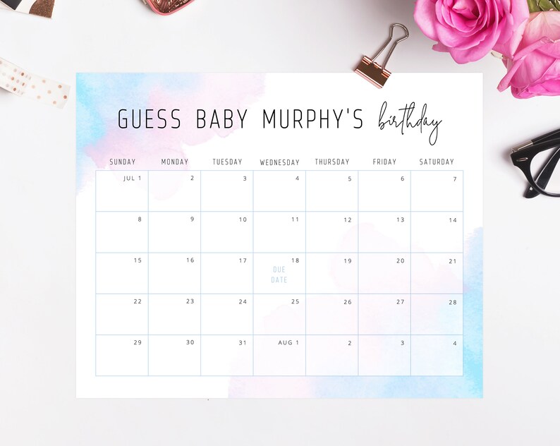 Due Date Calendar Template Baby Shower Calendar Baby Due Etsy