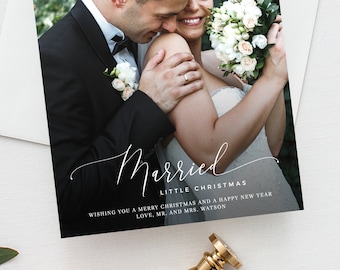 Newlywed Christmas Photo Card Template, Married Christmas Card, Printable First Christmas, Just Married, Instant Download, Templett, W15