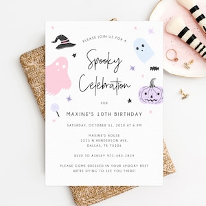 Halloween Party Invitation Template, Printable Pastel Halloween Birthday Invite, Halloween Costume Party, Instant Download, Templett, B24