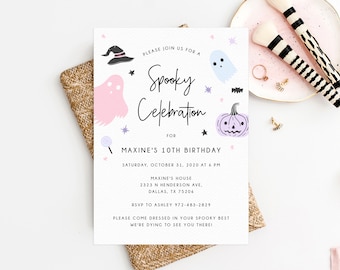 Halloween Party Invitation Template, Printable Pastel Halloween Birthday Invite, Halloween Costume Party, Instant Download, Templett, B24